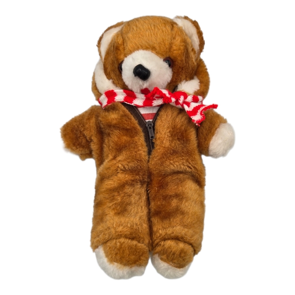 Vintage Avlon Teddy Bear Plush Winter Striped Body Fur One Piece Hoodie Brown
